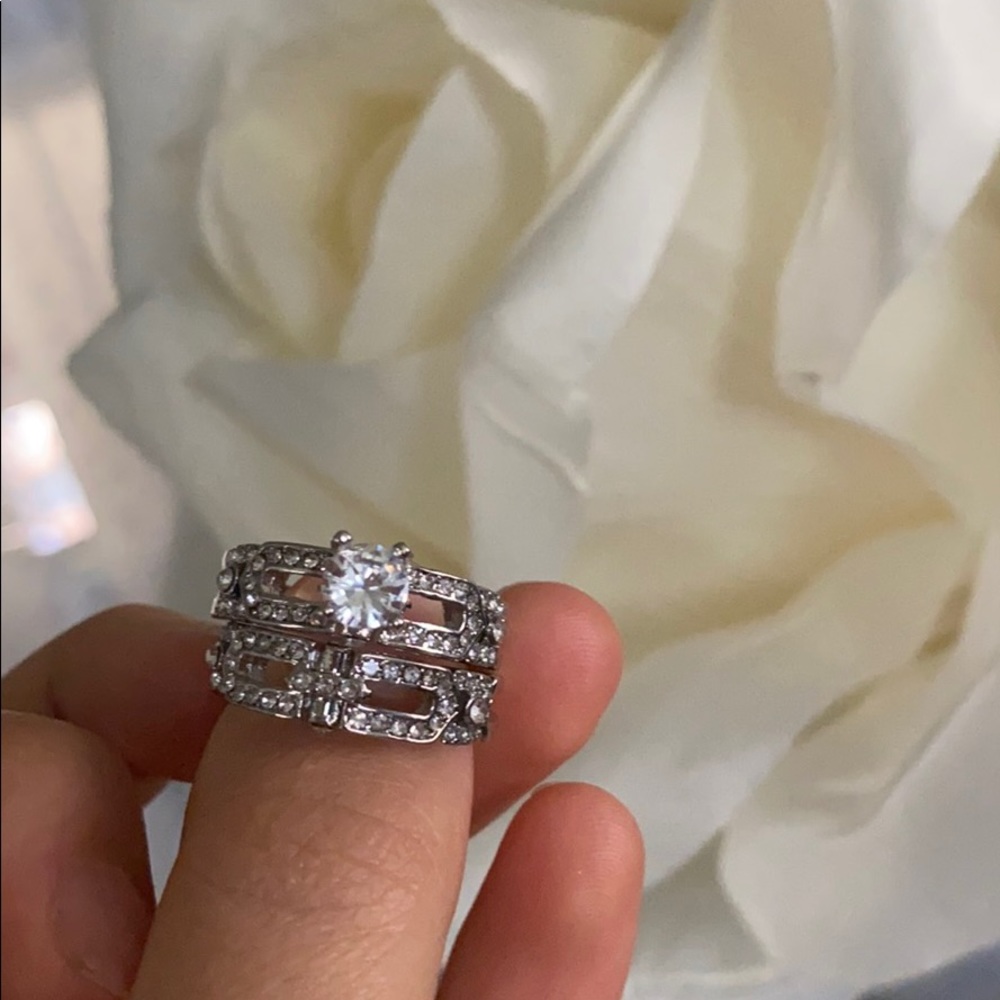 925 Sterling Silver 2 pcs Rings White Sapphire - Picture 15 of 15